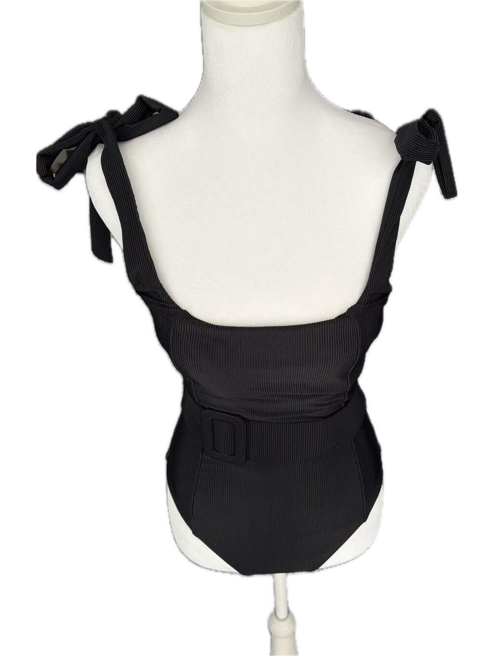 Beach Riot Sydney Belted One Piece Swimsuit Black Ribbed Size S NWT